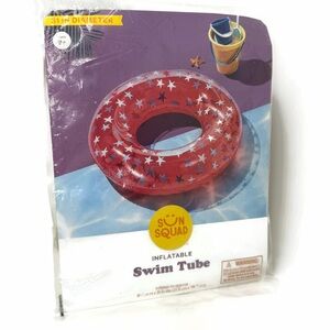 Inflatable Swim Tube Red with Blue Stars 31” Diameter